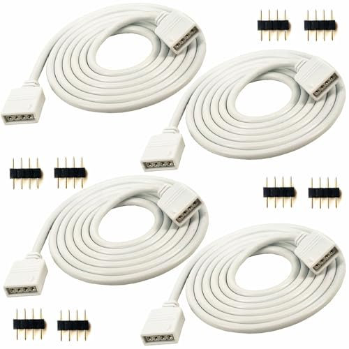 WZCJHZH 4pcs weißes 4 pin RGB LED Lichtstreifen Verlängerungskabel vierpolig 3528 5050 LED Lichtstreifen Verbindungskabel 4-polig LED Controller Stecker Kabel (1m)