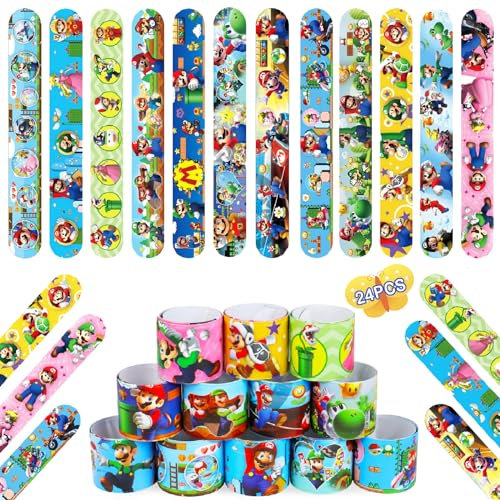 Seamart 24 Pezzi Braccialetti Slap per Bambini, Bracelets Gadget a Scatto Bracciali Divertenti Rotoli in Vinile per Bambini, Ragazze e Ragazzi Feste Compleanno Birthday