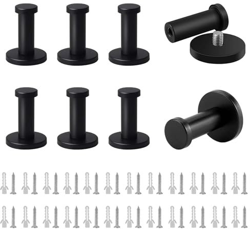 XQEUMC 8 pezzi Ganci Rotondi per Asciugamani Ganci Appendiabiti da Parete Nero Opaco Ganci da Parete in Acciaio Inossidabile Ganci da Parete Singolo da 55 mm con Vite per Accappatoio Asciugamano