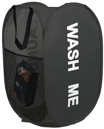 KIAYOO Collapsible Laundry Basket,75L Large Washing Basket Foldable Folding Dirty Clothes Hamper with Side Pocket Bag,Pop up Washing Bin Bag for Bathroom,Bedroom,College Dorm,Hotel,Travel,Black