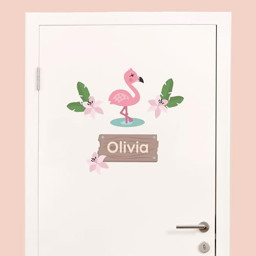 Klebekerlchen® Türaufkleber personalisiert mit Name – Wandtattoo Kinderzimmer & Babyzimmer deko – selbstklebende Wandsticker - Flamingo