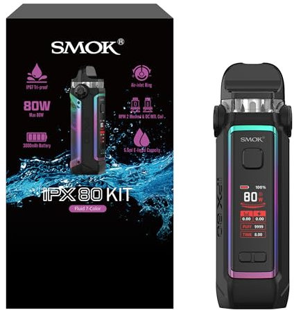 SMOK IPX 80 Pod System E-Zigarette 80W 3000mAh MTL RDL Dampfen 5.5ml Pod Luftstromregelung Mesh Coil IPX67 Wasserdicht Typ-C Schnellladung Ohne Nikotin Fließende 7-Farben