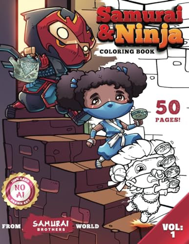 Samurai & Ninja Coloring Book: 50 Pages of Hand Drawn Chibi Art
