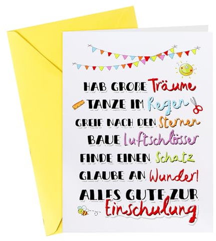 GEBETTER Einschulung Geschenk Glückwunschkarte mit Umschlag 17,6x12,5cm Einschulungskarte Schulstart Karte Grußkarte für Junge und Mädchen Postkarte Kinder Schulanfang Schulkind