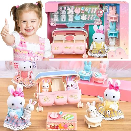 SQAQS Dollhouse, Das puppenhaus, Mein traumhaus, Multicolore, Haus der kaninchen, Haus Traumvilla, Dollhouse Deluxe Raum, Die Möbel Sind Vollausstattung, Geschenk für Kinder ab 3 Jahren(baby stroller)