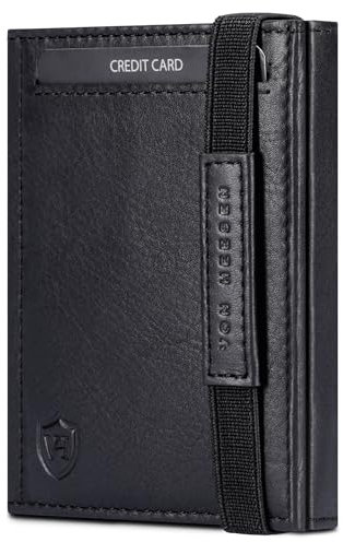 VON HEESEN Slim Wallet mit XL Münzfach & RFID Schutz - Leder Geldbörse Herren klein - Mini Geldbeutel Damen Portmonee - Kartenetui Echtleder Karten Portemonnaie - Kreditkartenetui Schwarz glatt