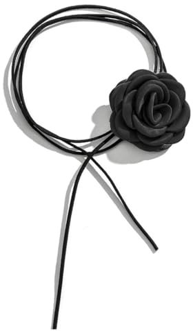 OIGWBPH Collana Girocollo con Fiori per Donne e Ragazze Elegante Collana con Rosa personalità Choker Nero con Spalline Lunghe per Matrimoni Feste di Compleanno