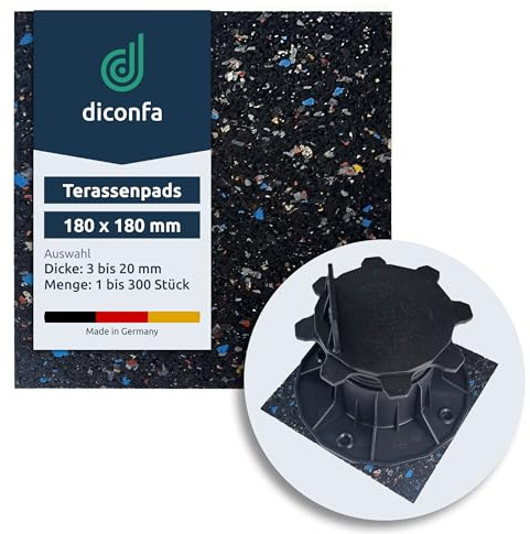 diconfa 60x Terrassenpads Gummigranulat 180x180mm, 4mm stark - WÄHLBAR - Dicke 3mm bis 20mm - Menge 1 bis 300 Stück - Gummipads Regenerat Plattenlager Stelzlager Terrassen-BAU Gerüstbau Transport