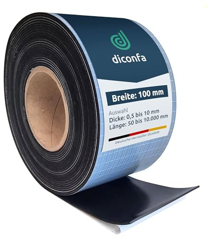 diconfa Gummistreifen einseitig SELBSTKLEBEND 100mm 10cm breit WÄHLBAR - Dicke: 1 bis 10 mm LÄNGE: 0,05 bis 10m - Auswahl 200mm (20 cm) lang, 6mm dick Gummimatte Meterware Starke Haftung