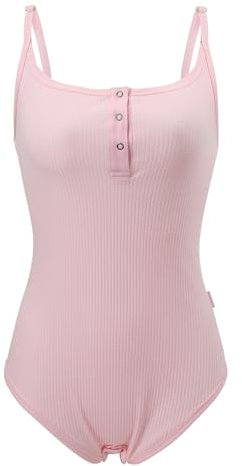 CutiePlusU Cotone Pulsante Passo Adulto Sling Onesie Body Tuta Scollo a V Pulsante, Colore: rosa., XXL