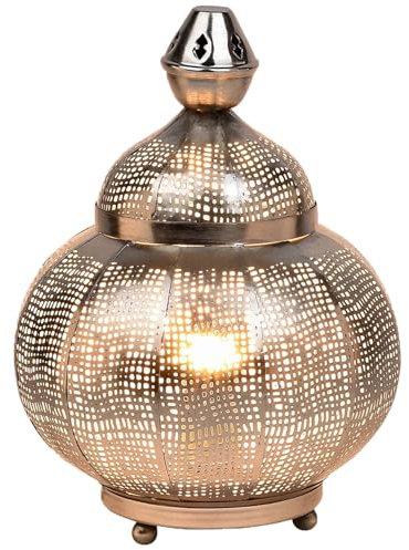 Marrakesch Orientalische Deko Tischlampe Nachttischlampe 32cm groß | Boho Deko Tischleuchte Lampe im Wohnzimmer Schlafzimmer & Kinderzimmer | Tischleuchte Jamala silber aus Metall E27 Lampenfassung