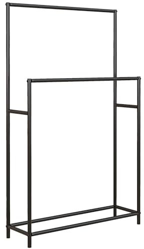HOMCOM Porte Serviettes sur Pied 2 Niveaux en métal sèche Serviette avec 2 Barres Support pour Serviette pour la Salle de Bain, dim. 66l x 20P x 110H cm, Noir