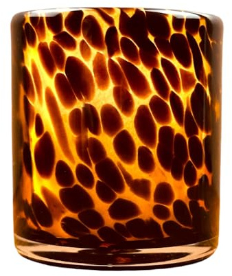 Hapton House Tortoise Shell Glass Candle Holder - Votive and Tealight Candle Holder - Leopard Print - Cheetah Print - Animal Print - Tortoiseshell - Candle Jar - Wedding - Holiday Decor - Medium