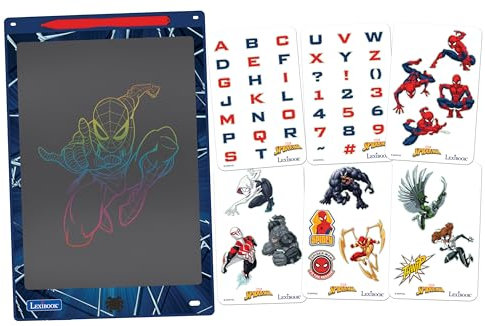 Lexibook, Spider-Man, Pizarra Mágica, Juguete Artístico y Creativo para Niños y Niñas, Dibujos Multicolores, Pantalla de 28 cm, Incluye 1 Lápiz y 6 Plantillas, Azul, CRT10SP