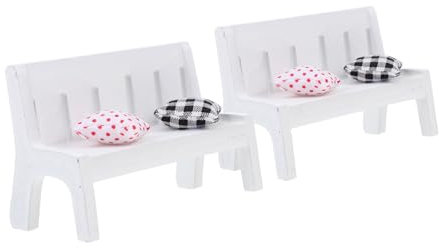 WHAMVOX 2sätze Miniatur Möbel Dekorative Mini-bänke Mit Kissen Deko Für Landschafts-layouts Und Puppenhäuser Hochwertige Verarbeitung Details Elegantem Weiß