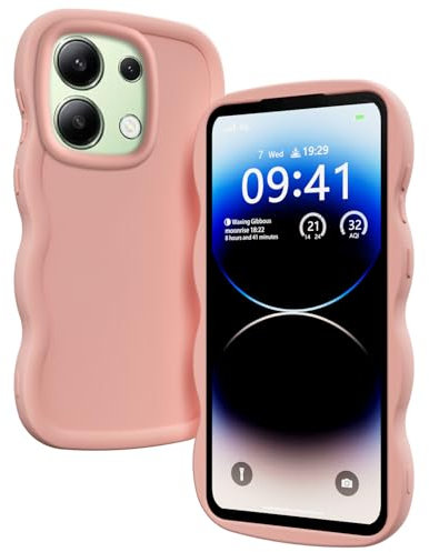 XINYEXIN Coque pour Xiaomi Redmi Note 13 4G, Étui Housse Vague Cadre Forme Bouclée Mignon Liquide Silicone Antichoc - Rose