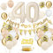 40. Geburtstag Deko Beige - Luftballon Deko für Damen und Frauen - Beige Weiß Gold Luftballons mit Banner und Tortendeko für Geburtstagsdekoration