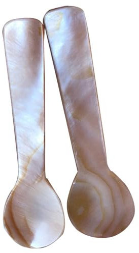 Kaviarlöffel, 2 Stück, Perlmuttlöffel, 8,9 cm, kleine Servierlöffel für Gläser, kleine Löffel mit rundem Griff zum Servieren von Kaviar, Eiern, Kaviarlöffel, Perlmutt-Servierlöffel, Perlmuttlöffel