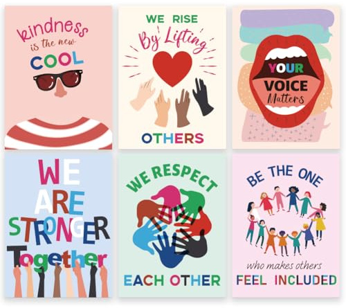 GOMAKERER 6 Stück Poster: Freundlichkeit, Diversity, Inspiration - Querformat, Ungerahmt, 30x40cm - Ideal für Klassenzimmer, Wohnzimmer, Büro