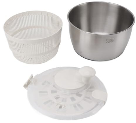 Essoreuse à salade en acier inoxydable, grande capacité de 4,5 Qt, essoreuse à laitue manuelle avec bol de vidange et couvercle, essorage et passoire à fruits et légumes secs