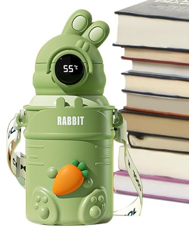 Whnbuij Tazza per cannuccia, 500 ml, in acciaio inox, per bambini, con indicatore digitale della temperatura, borraccia sportiva con cinturino per bevande calde e fredde