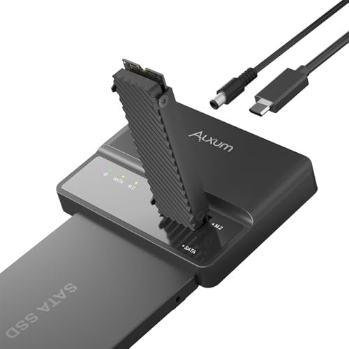 Alxum USB C Boitier SSD NVME- Adaptateur USB 10Gbps vers M.2&SATA3 Dual Hard Drive Converter pour PCIe/Nvme et SSD & HDD Support Trim et UASP