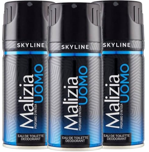 Malizia Uomo Parfum d'Intesa Deodorant Spray 150 ml – Eau de Toilette für Herren, intensiver und langanhaltender Duft, Frische für den ganzen Tag (Skyline 3 Einheiten)