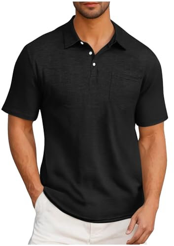 Polo à manches courtes pour homme avec poche poitrine - Polo de golf décontracté - Coupe droite - T-shirt décontracté pour le sport - T-shirt surdimensionné - T-shirt de golf à séchage rapide, Noir
