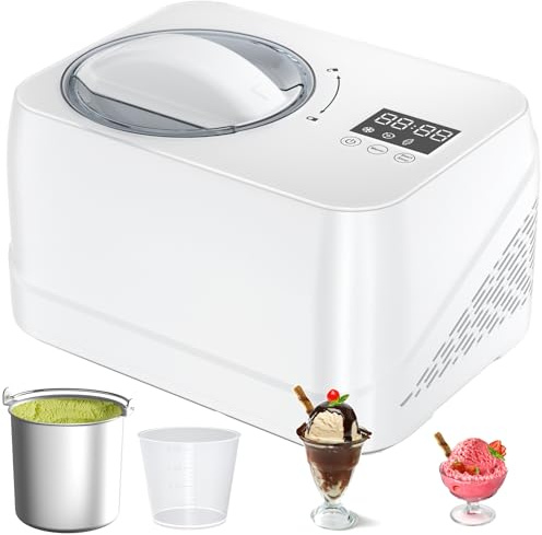 No Pre-freezing Ice Cream Machine, 1L Ice Cream Maker with Compressor, 3 in 1, with Measuring Cup/Scraper/Recipe, Homemade Ice Cream/Gelato