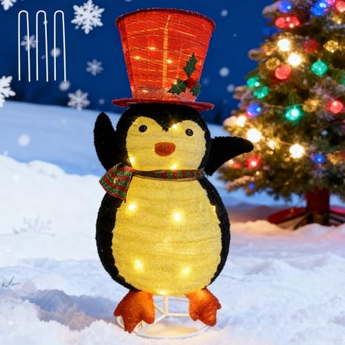 Mini LED Pinguin 75cm Weihnachtsdeko,Beleuchtete Weihnachtsdekorationen Zusammenfaltbar mit 55 LED-Lichter,Decorations für Innen und Außen Gartendekoration Yard Holiday Garden Décor (29inch) (Pinguin)