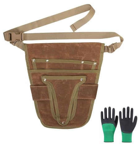 Handy Garden Tool Belt - Heavy Duty Small Bag Pouch with Multiple Pocket, Adjustable Waist Belt Outdoor Gardening Belt Pouch with Protective Gloves for Women Men Gardeners Carpenters Builders Joiners