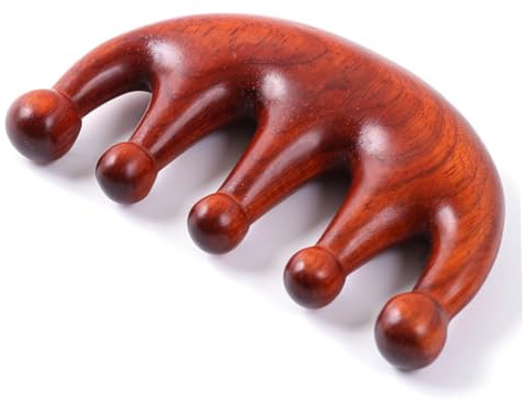 PAMINGONO Natürlicher Holzkamm in Rot aus Komprimiertem Holz und Fünf Zähnen Flexibler Verhedderungsfrei mit Breiten Zähnen Tragbar für Zuhause
