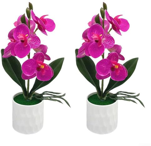 Künstliche Phalaenopsis-Orchidee im Topf-Set, 6 Stück, mit detailliertem realistischem Aussehen, für den Einsatz zu Hause, im Büro oder zur Veranstaltungsdekoration (lila)