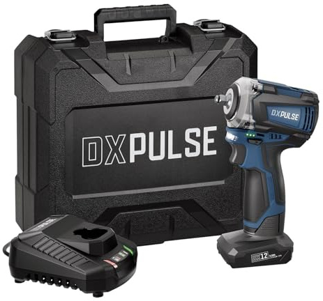 DXPULSE 12V Brushless Impact Wrench Kit - 5.0Ah Cordless Wrench | 3/8in square drive impact wrench with 5.0Ah battery, fast charger, 3-speed gearbox, LED light and carry case.