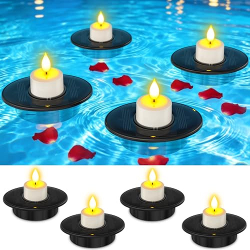 Ymenow Schwimmende Kerzen Solar, 4er Solarteelichter Outdoor für Teich
