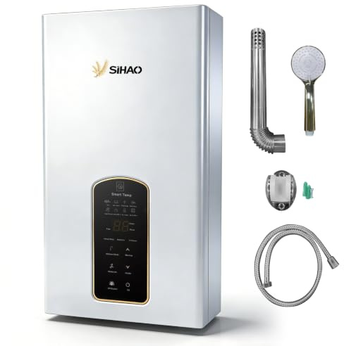 Furvveerr Scaldabagno Metano 24KW 14L/min, Scaldacqua Istantaneo Termostatico Touch, Scambiatore in Rame, Valvola Proporzionale, Kit Doccia Incluso (14L/min)