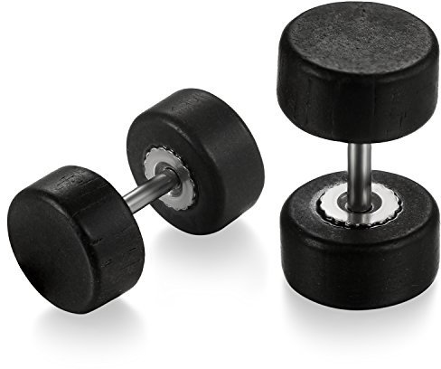 Flongo Holz Ohrstecker 12mm Knopf für Männer und Frauen - Gestüt Stecker Ohrringe Schlicht Fake Plug Tunnel Piercing Ohrschmuck Schwarz