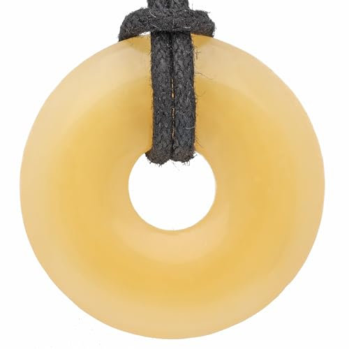 Lebensquelle Plus Edelstein Donut Ø 30 mm + Baumwollband + Edelsteinkarte | Naturstein Anhänger Halskette | Echte Heilsteinkette inkl. Band (Orangencalcit)