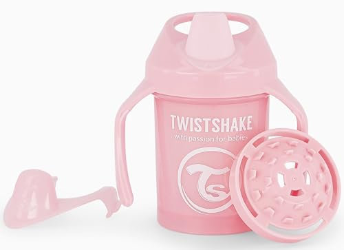 Twistshake Mini Cup – Gobelet Anti-Déversement 230 ml avec Bec Souple et Mélangeur de Fruits – Tasse de Sevrage Anti-Fuite pour Bébé – Sans BPA – Rose