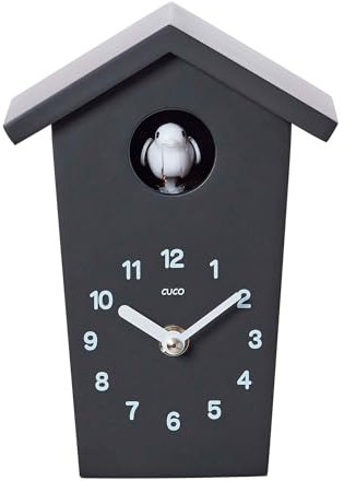 Cuco Clock Mini Kuckucksuhr HOCHHAUS 17,0 × 12,4 × 9,0cm, Wanduhr, Moderne Schwarzwalduhr, Wanduhr mit Nachtruhefunktion, Kuckucksruf Vogelstimme, Quarzuhrwerk