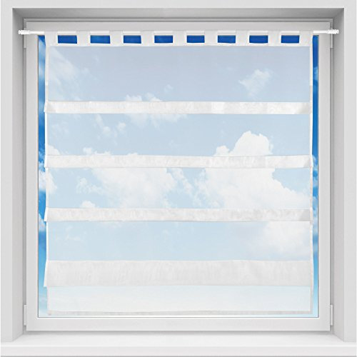 Bistrogardine in transparent mit Raffoptik, einfarbige und lichtdurchlässige Voile-Scheibengardine mit Schlaufe, in vielen Größen verfügbar (100 x 110 cm/weiß - schneeweiß)