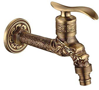 Nostalgie Messing Waschtischarmatur für Waschmaschine - Antik einhebelmischer Wasserhahn 1/2 Zoll Wandhalterung Einlochmontage Wannenarmatur für Küche Badezimmer Toilette Balkon, Lang