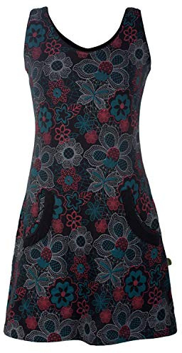 Vishes - Alternative Bekleidung - Ärmelloses Blumenkleid mit Taschen aus Baumwolle Bedruckt und Bestickt