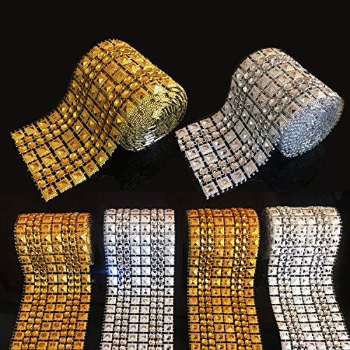 Allazone 2 Couleurs 6 Rangée Acrylique Strass Ruban, Ruban Auto-adhésif à Crochets et à Boucles pour Gâteaux de Mariage, Décorations Anniversaire, Baby Showe et Arts et Artisanat Projets