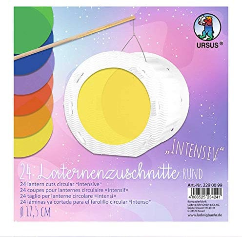 Ursus 2290099 - Laternenzuschnitte, Intensiv, Durchmesser von ca. 17,5 cm, 24 runde Zuschnitte aus Transparentpapier 115 g/qm in 6 Farben, einseitig bedruckt, ideal für den nächsten Laternenlauf