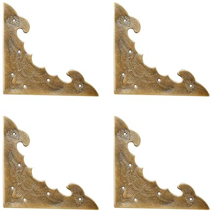 Tiazza 4Pcs Antique Brass Decorative Box Corner Protector, Wooden Jewelry Gift Box Cabinet Chest Accessories Guard Edge Cover Flat Corner Brace