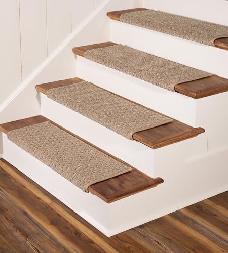 Oak Valley Designs™ Rounded Bullnose Carpet Stair Treads - Anti Slip Indoor Stair Mats for Wooden Stairs, Style: Bayside Charm, Wood Grain 27 W X 9.75 D (Set of 14)