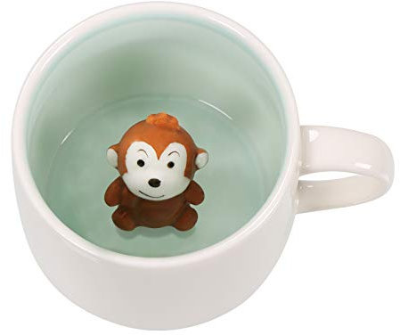 Lemon Park Tazza da caffè 3D a sorpresa con animale all'interno, 350 ml, con scimmia, simpatica tazza in ceramica fatta a mano, sorpresa di Natale e compleanno, per amici, familiari o bambini