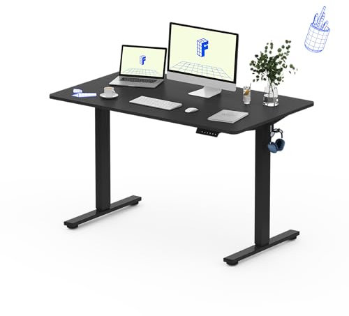 FLEXISPOT Höhenverstellbarer Schreibtisch 140×80cm, mit Haken und 25mm EINTEILIGER Tischplatte, ergonomischer Schreibtisch mit LED-Höhenanzeige und Memory-Funktion (Schwarz,Schwarz)