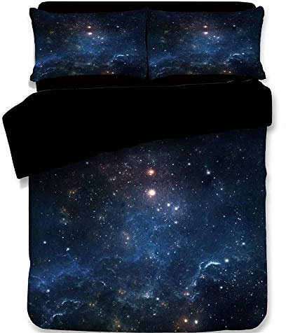 Bcvvsovs® 3D Bettwäsche Heimtextilien Schöne Universum Sternenhimmel Milchstraße Drucken Baumwoll Bettbezug Set Bettwäsche Set für Jugendliche Kinder Erwachsene (1 Bettbezug 2 Kissenbezüge) 135 x 200